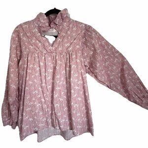 Shop The Mint Womens L Floral Ruffle Neck Babydoll Tunic Top Cottagecore Boho